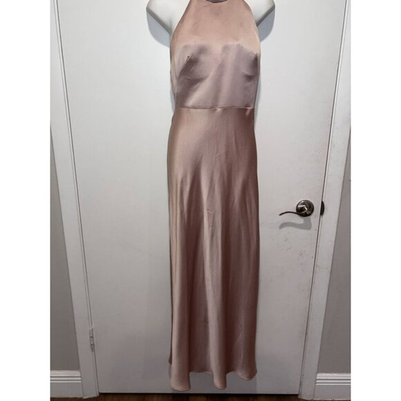Jenny Yoo Blush Pink Satin Halter Neck Backless Women's Maxi Dress Size 6 gown - Picture 5 of 13
